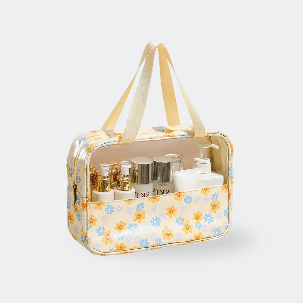 sac trousse de toilette jaune fleuri