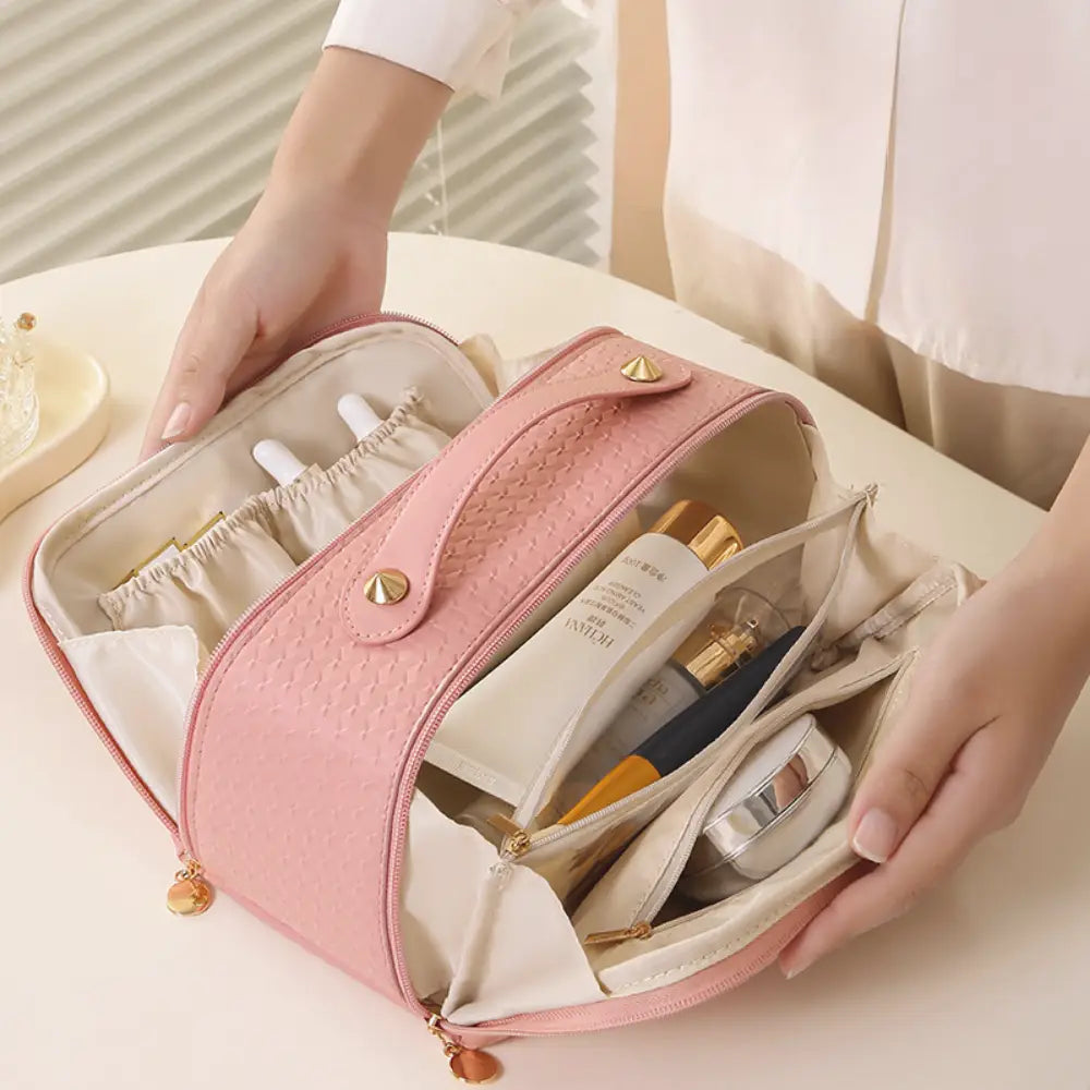 trousse de toilette femme rose avec compartiment