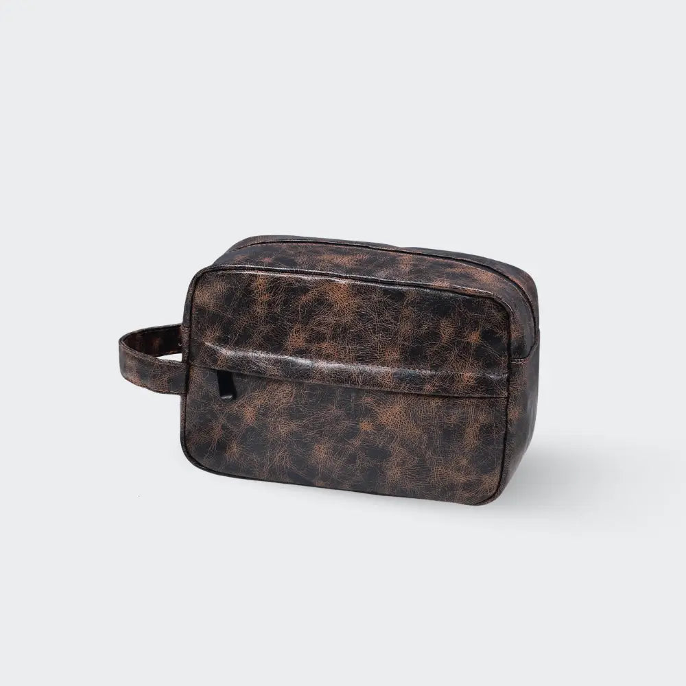 trousse de toilette homme en cuir marron