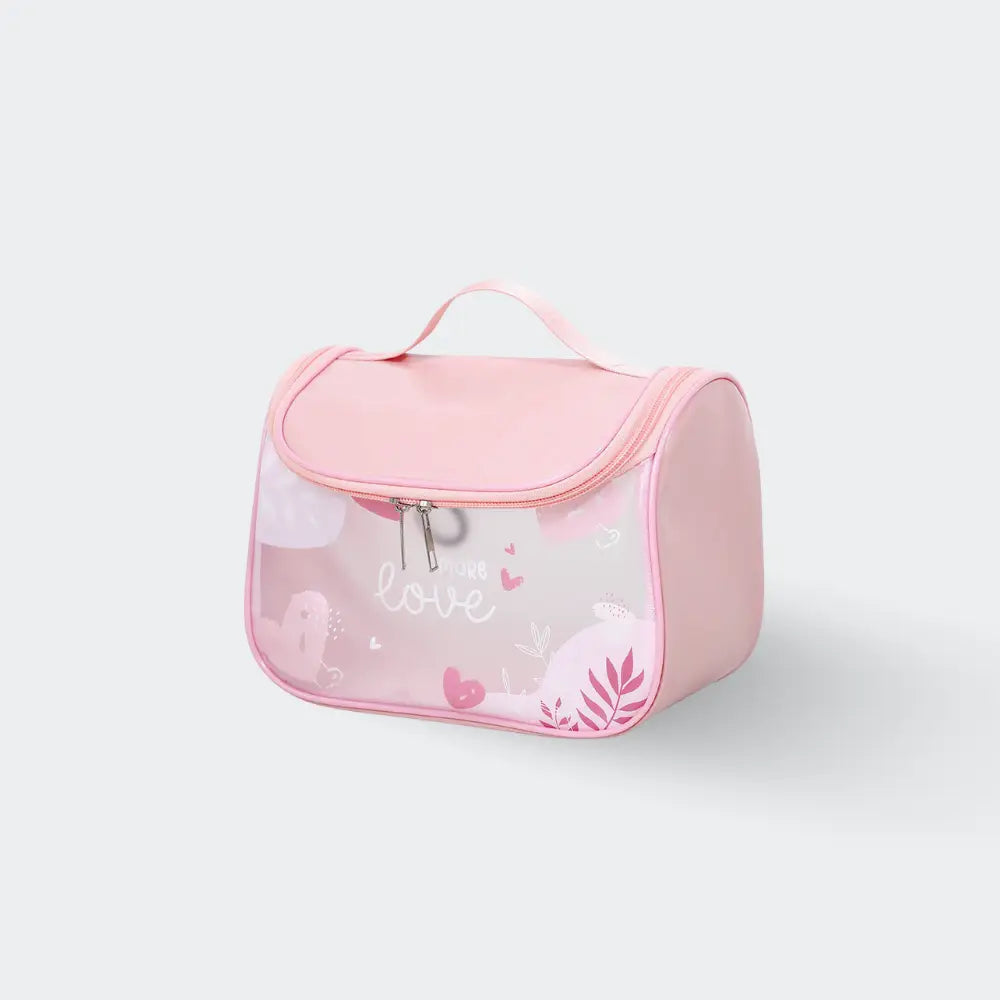 trousse de toilette plastique transparent rose