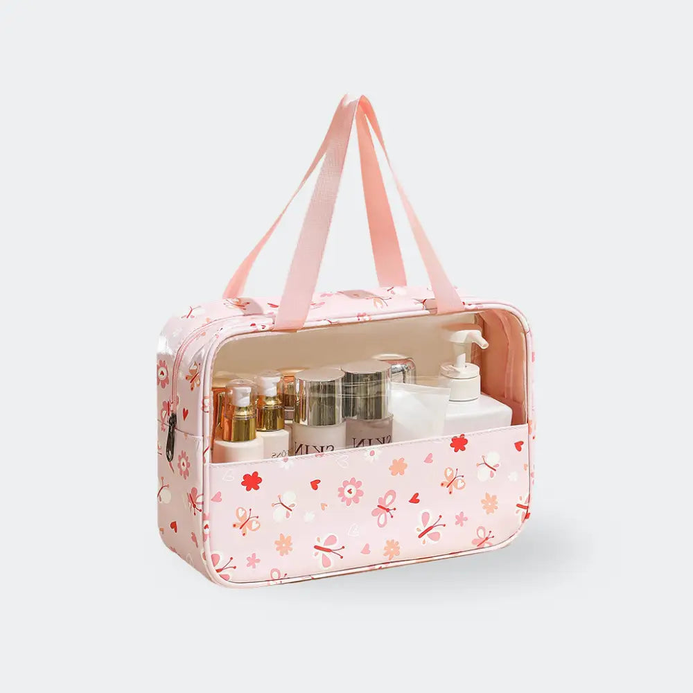 trousse de toilette transparente motif rose fleuri