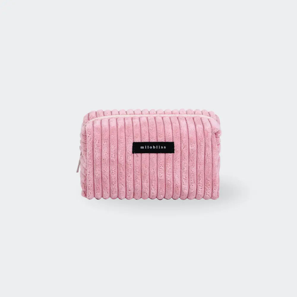 trousse de toilette velours côtelé rose fond blanc